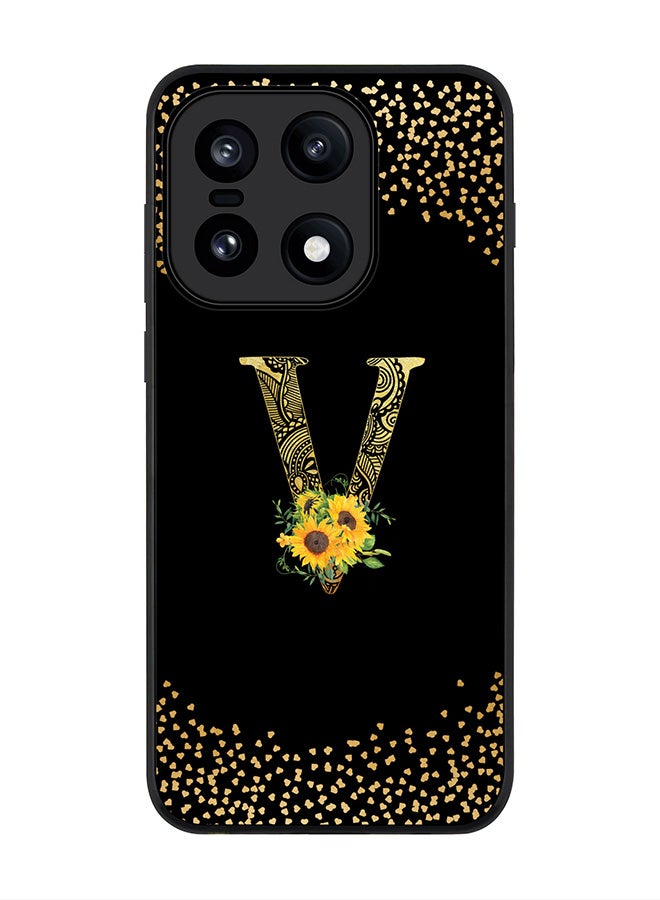 For OnePlus 15 Case,Slim fit Camera Protection, Shockproof Thin Phone cover  - Custom Floral Monogram - V ( Black )